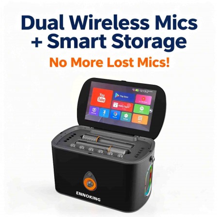 ENNOKING K90 BT Karaoke Machine with 2 Wireless Microphones Rechargeable Home KTV System for Party Singing Entertainment