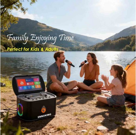 ENNOKING K90 BT Karaoke Machine with 2 Wireless Microphones Rechargeable Home KTV System for Party Singing Entertainment