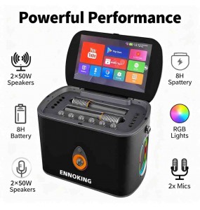 ENNOKING K90 BT Karaoke Machine with 2 Wireless Microphones Rechargeable Home KTV System for Party Singing Entertainment