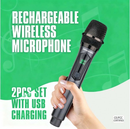 ENNOKING U8 Wireless Dynamic Microphone System with Rechargeable Battery, 50Hz-18kHz Frequency Response for Karaoke Live Streaming