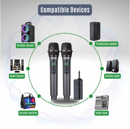 ENNOKING U8 Wireless Dynamic Microphone System with Rechargeable Battery, 50Hz-18kHz Frequency Response for Karaoke Live Streaming