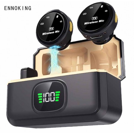 ENNOKING Mini Clip-on Wireless Noise Cancelling Lavalier Microphone Dual iPhone Android PC Recording Interview ABS