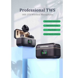 ENNOKING Mini Clip-on Wireless Noise Cancelling Lavalier Microphone Dual iPhone Android PC Recording Interview ABS