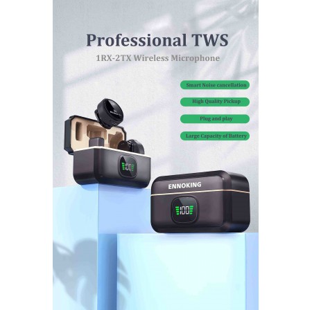 ENNOKING Mini Clip-on Wireless Noise Cancelling Lavalier Microphone Dual iPhone Android PC Recording Interview ABS