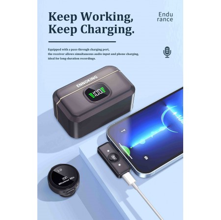 ENNOKING Mini Clip-on Wireless Noise Cancelling Lavalier Microphone Dual iPhone Android PC Recording Interview ABS