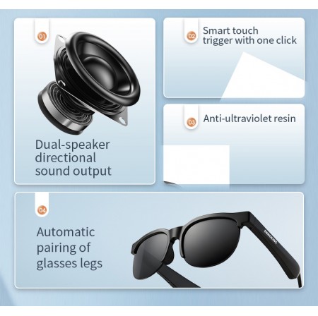 ENNOKING  Smart AI Translation BT Glasses Sunglasses UV Protection Outdoor Sports Riding Listening Call Glasses Cross-Border