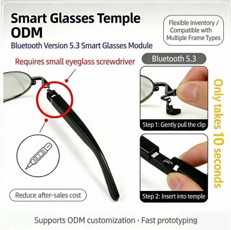 ENNOKING  BT 5.3 AI RealTime Translation Smart Glasses Temple Module Plug and Play Fits 90 Percent Eyeglass Frames