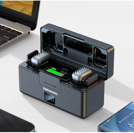 ENNOKING Professional RTS Mic 2 KS08 Wireless Lavalier Microphone Metal Charging Case Type C High Quality Noise Reduction