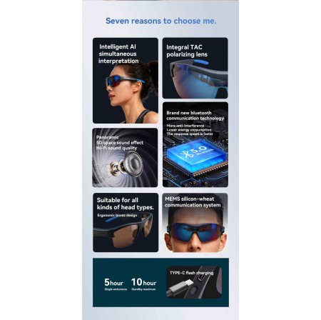 ENNOKING  Smart Glasses with Audio Earphone, UV Hands-Free Protection and Real-Time Translation